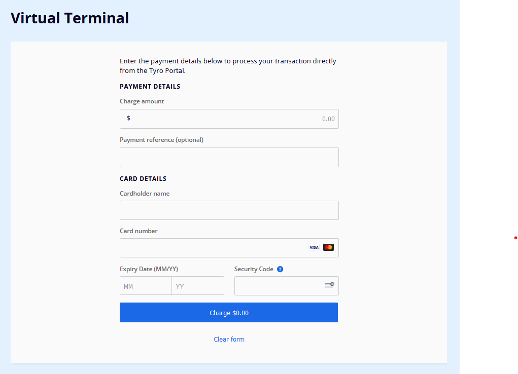 Virtual Terminal in Tyro Portal